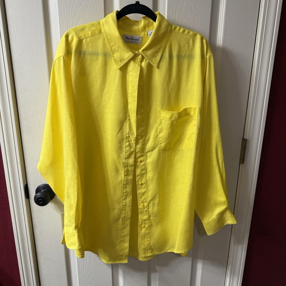 Vintage Westbound II Yellow Linen Blend‎ Button Down Shirt 1X Long Sleeve Pocket